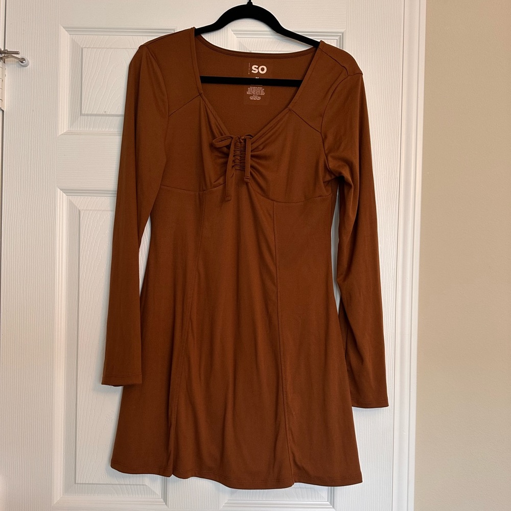 SO Long Sleeve Brown Midi Dress - Picture 1 of 4